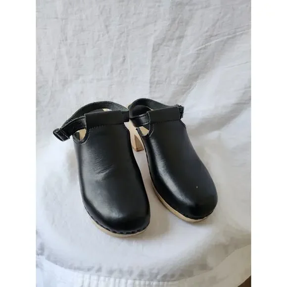 Sven Black Leather Wooden Heel Clogs US 9.5 - Custom Made - Picture 10 of 13